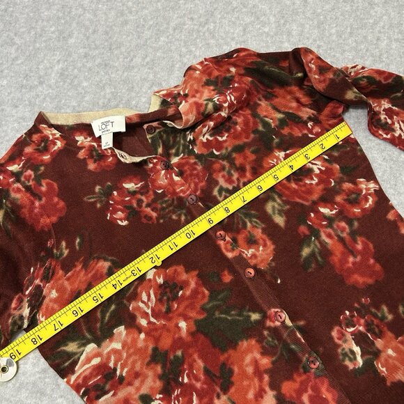 ANN TAYLOR LOFT PETITES L Petite Floral Cardigan Red Green Lightweight Knit - Picture 4 of 9